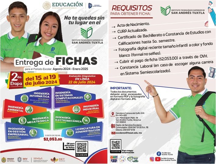 ¡Inicia la 2da etapa de entrega de fichas en el TecNM San Andrés Tuxtla!