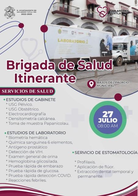 Ayuntamiento de San Andrés Tuxtla invita a la ciudadania en general a la Brigada de Salud Itinerante