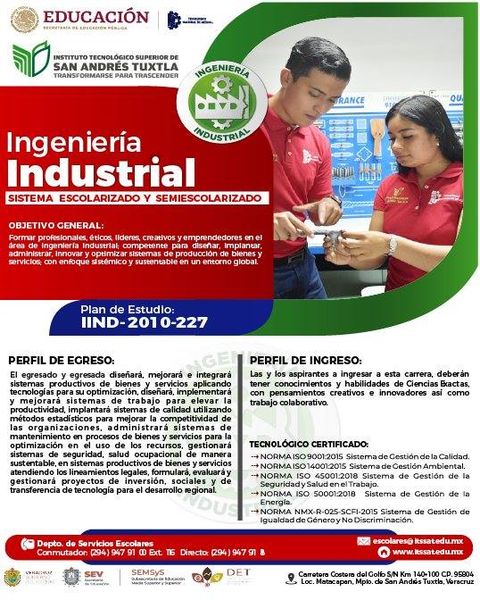 ¡Transforma la Industria con Ingeniería Industrial en el Instituto Tecnológico de San Andrés Tuxtla!