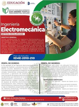 ¡Construye el Futuro con Ingeniería Electromecánica en Instituto Tecnológico Superior de San Andrés Tuxtla!