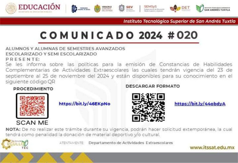 Comunicado #020 del ITSSAT