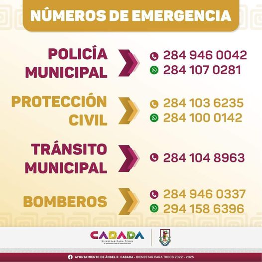 Les compartimos los números de emergencia: H. Ayuntamiento de Ángel R. Cabada