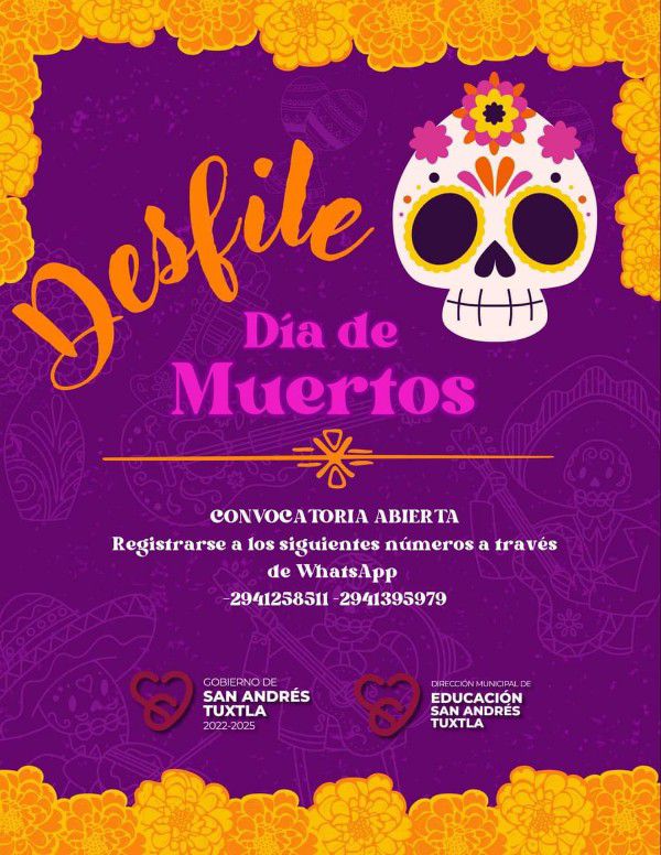 La Dirección de Educación, Cultura y Fomento Deportivo de SAT da a conocer la convocatoria e invita a participar en el desfile del “Día de Muertos 2024”