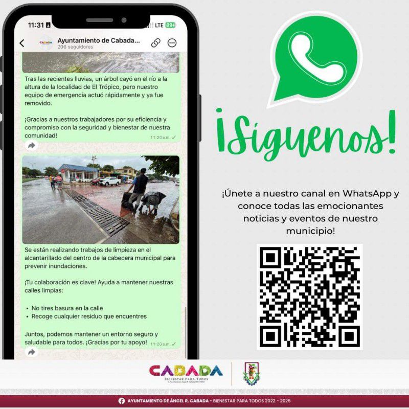 Ayuntamiento de Cabada invita a la ciudadanía a estar al pendiente del canal de WhatsApp para estar informados