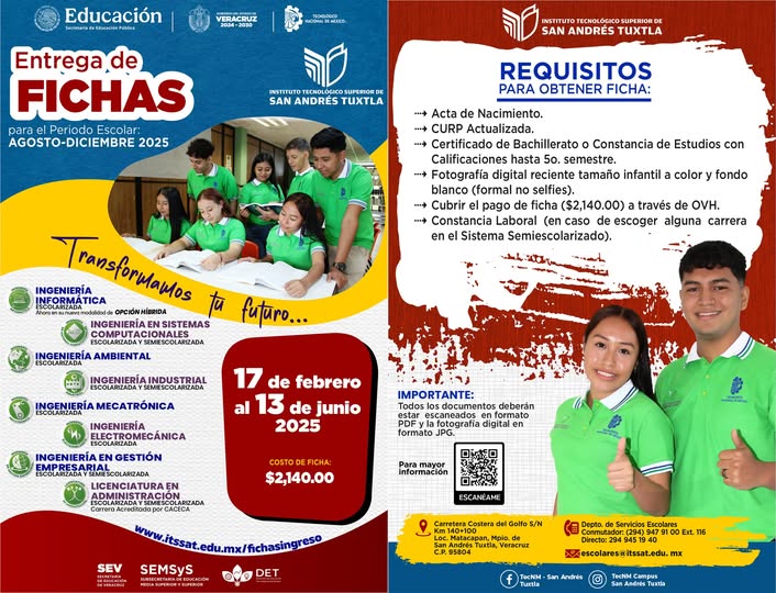 Oferta educativa 2025 del TecNM Campus San Andrés Tuxtla