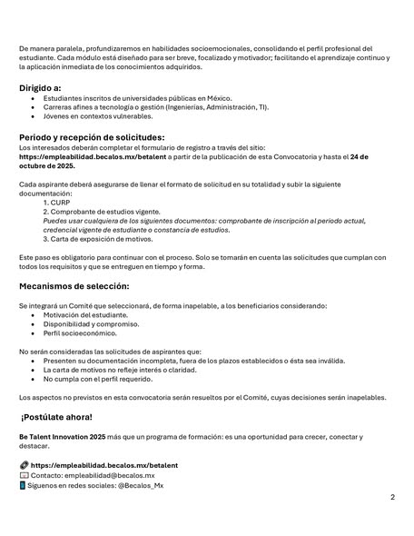 Convocatoria Be Talent Innovation 2025
