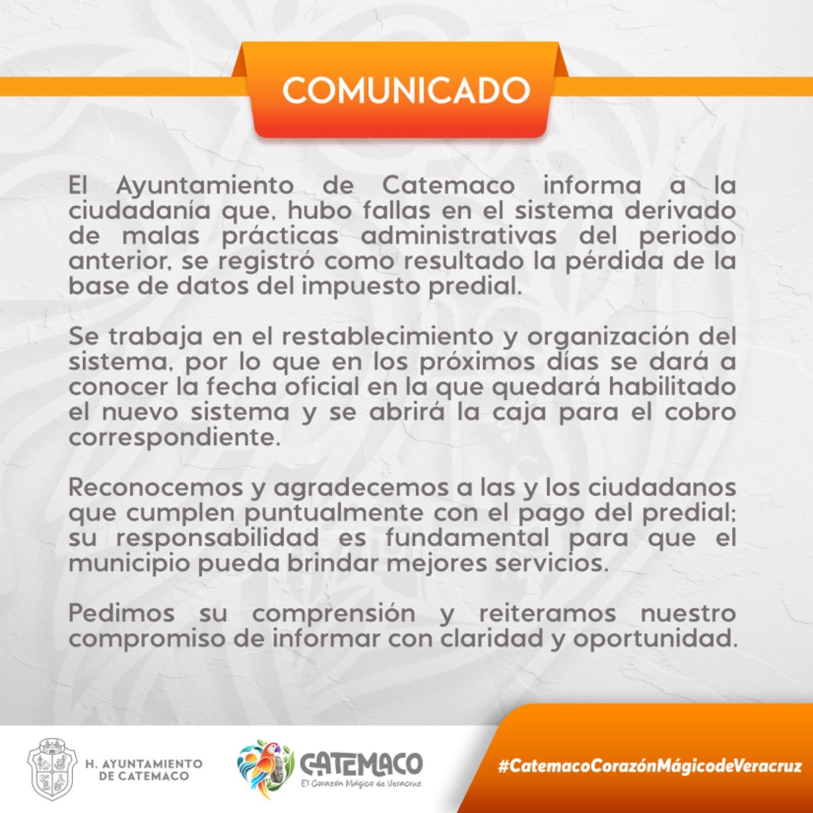 Aviso importante para la ciudadanía catemaqueña y localidades