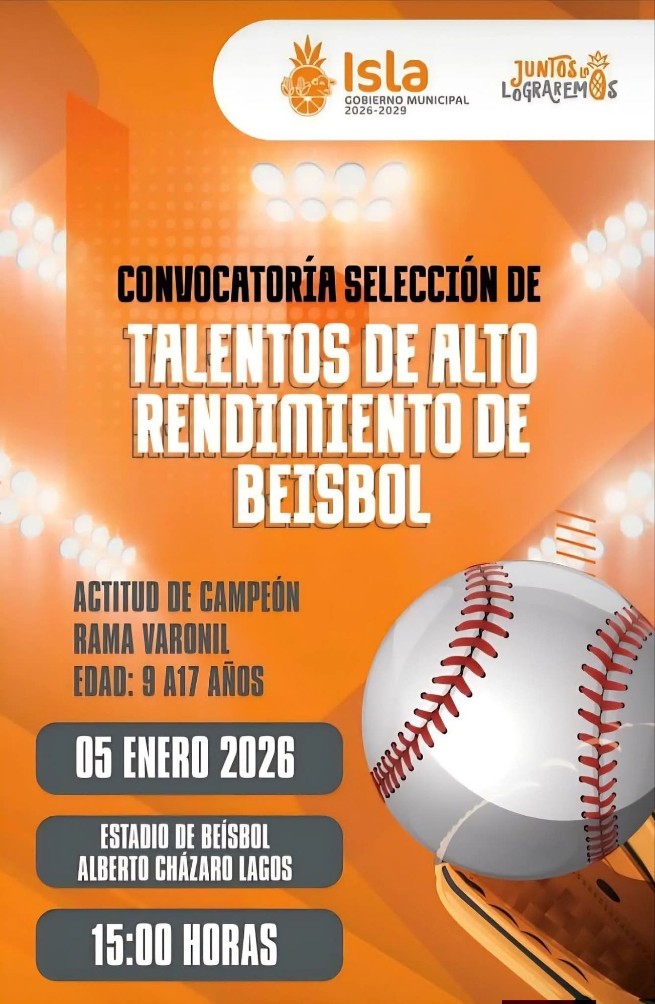 Ramón Martínez Tress alcalde de Isla lanza convocatoria para selección de talentos de alto rendimiento en béisbol