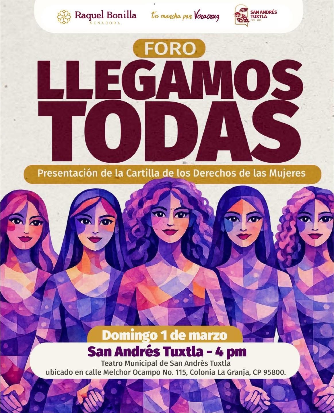 El H. Ayuntamiento de San Andrés Tuxtla te invita a la Presentación de la Cartilla de los Derechos de las Mujeres