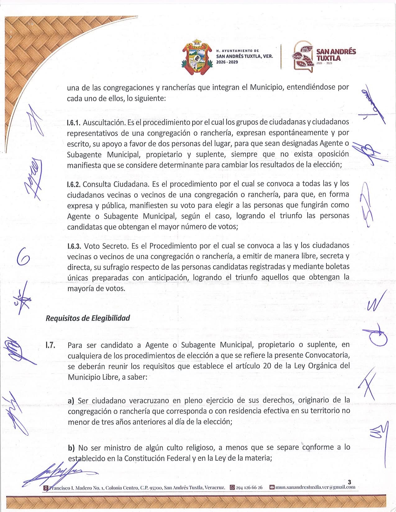 El H. Ayuntamiento de San Andrés Tuxtla convoca a las y los ciudadanos de las congregaciones y rancherías del municipio a participar en la Elección de Agentes y Subagentes Municipales para el periodo 2026–2030.