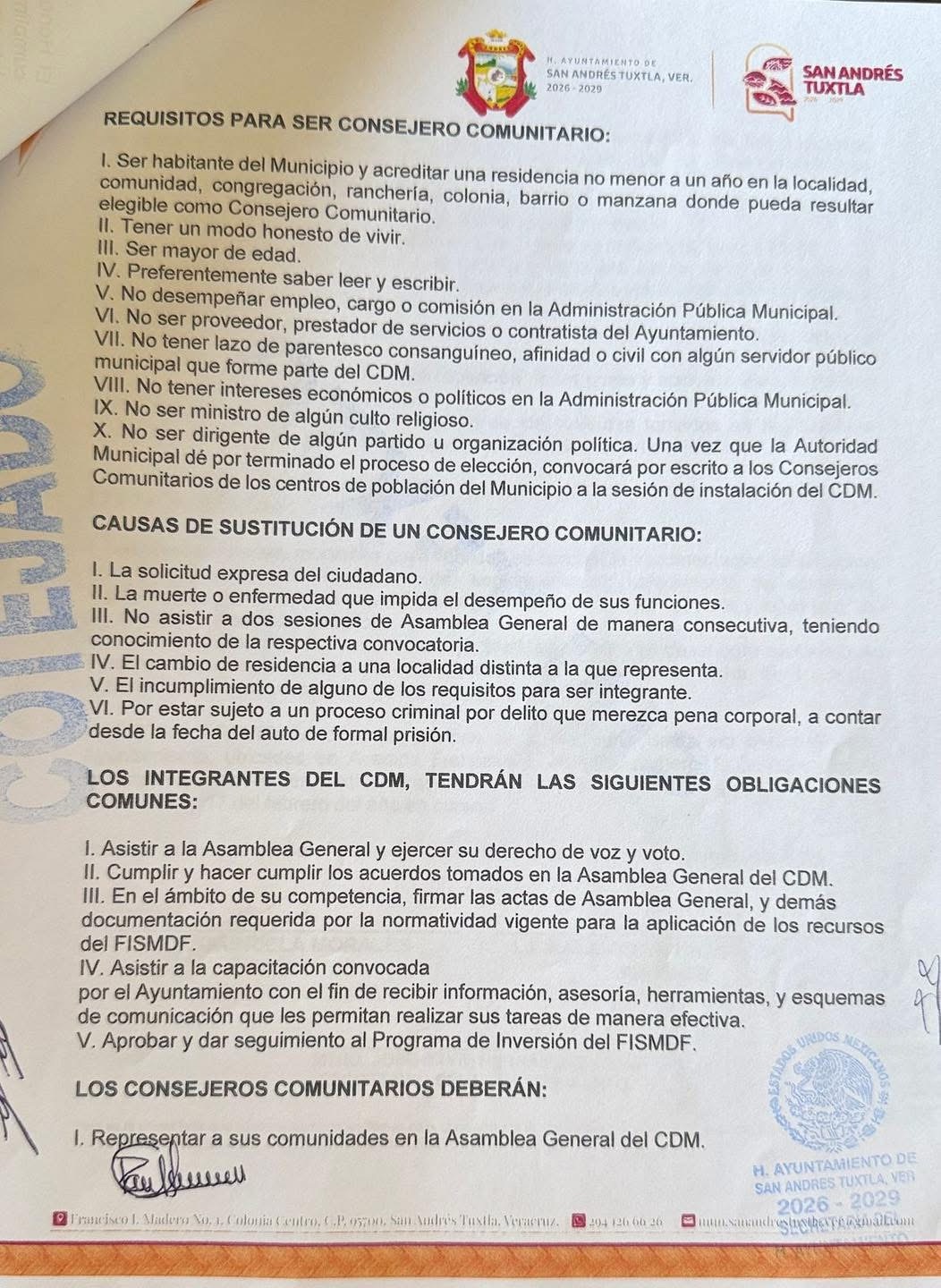 El H. Ayuntamiento de San Andrés Tuxtla, convoca a la ciudadanía en general a participar en el Consejo de Desarrollo Municipal.