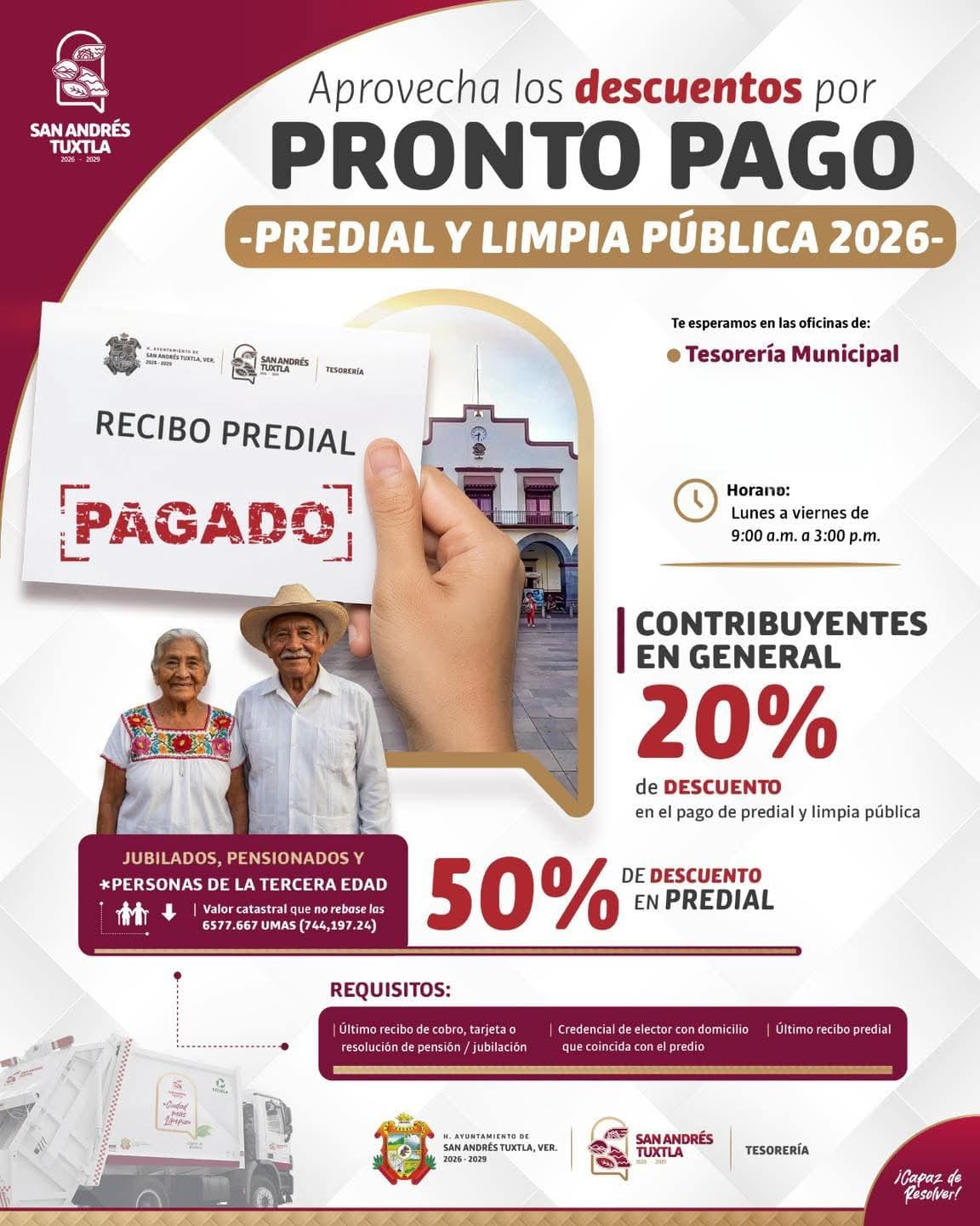 Invita Gobierno de San Andrés Tuxtla a seguir aprovechando descuentos al pago del impuesto Predial