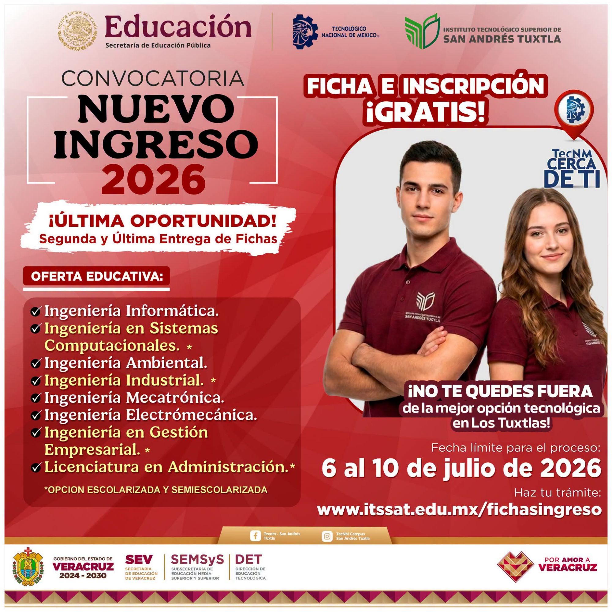 Oferta educativa 2026 del TecNM- San Andrés Tuxtla