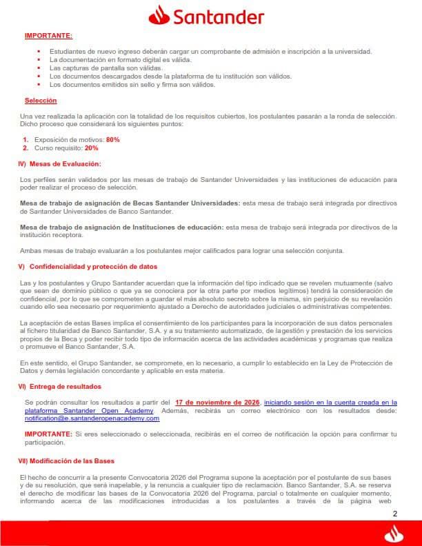 Convocatoria Beca Santander-Media Manutención 2026.