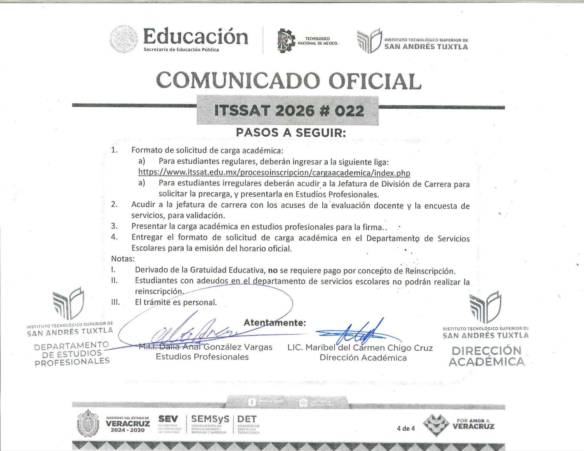 El ITSSAT pública calendarización para la reinscripción agosto-diciembre 2026
