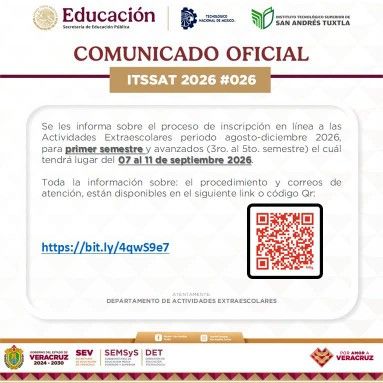 Comunicado oficial 2026-026 Departamento de Actividades Extraescolares