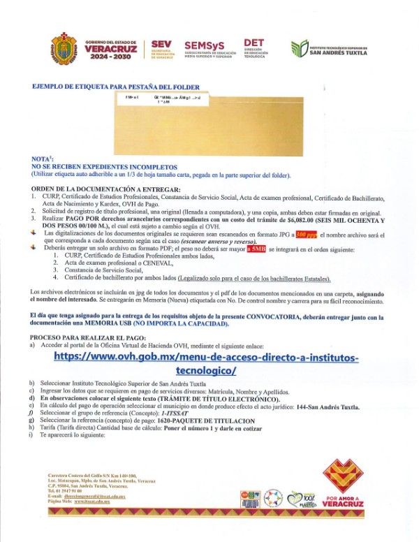 Convocatoria para Trámite de Título en el ITSSAT